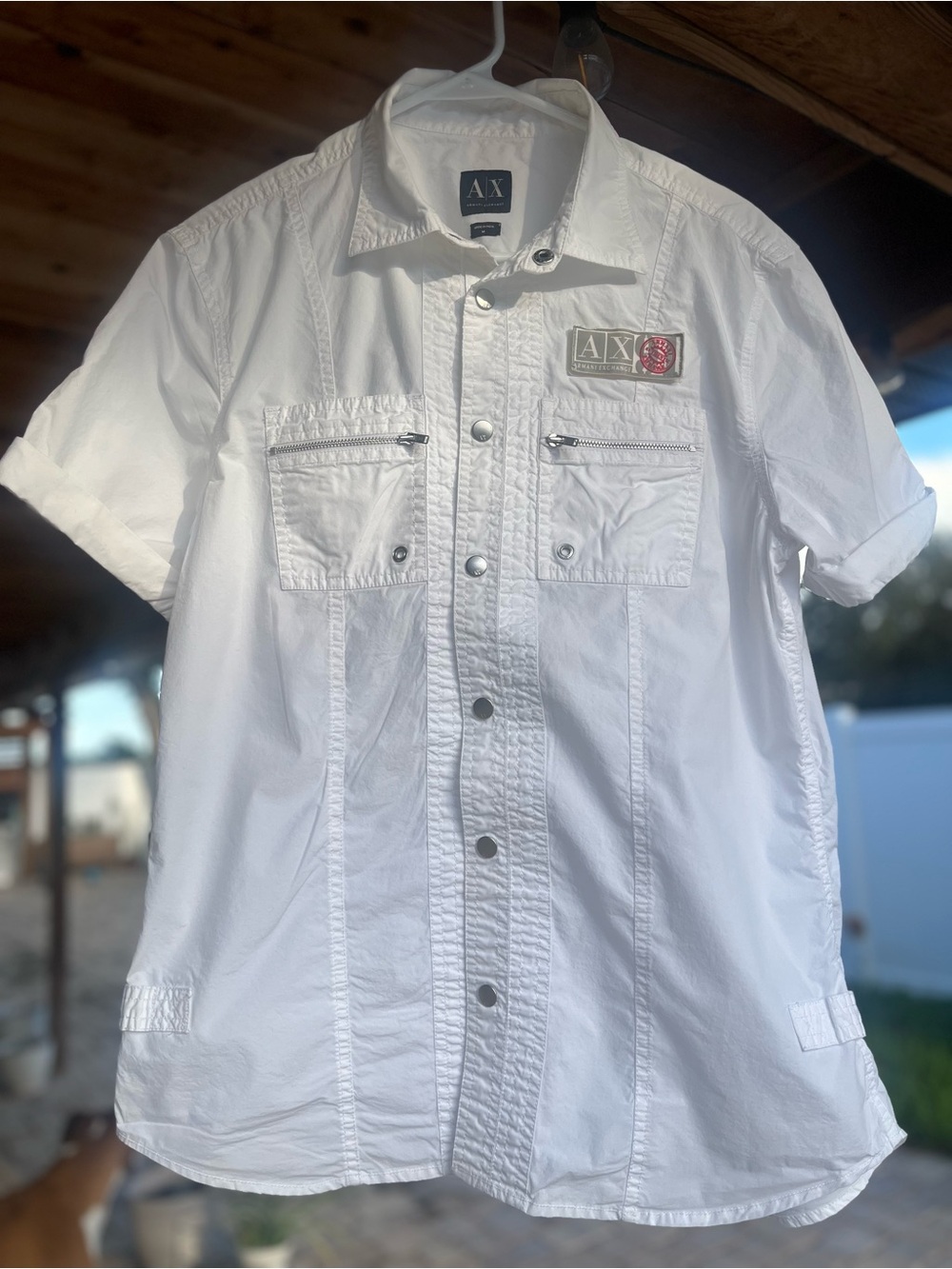 Armani Exchange White 100%Cotton Short Sleeve Button-Front Shirt